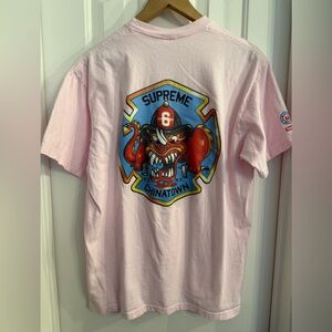 Supreme FDNY Engine 9 Pink T-Shirt Size M